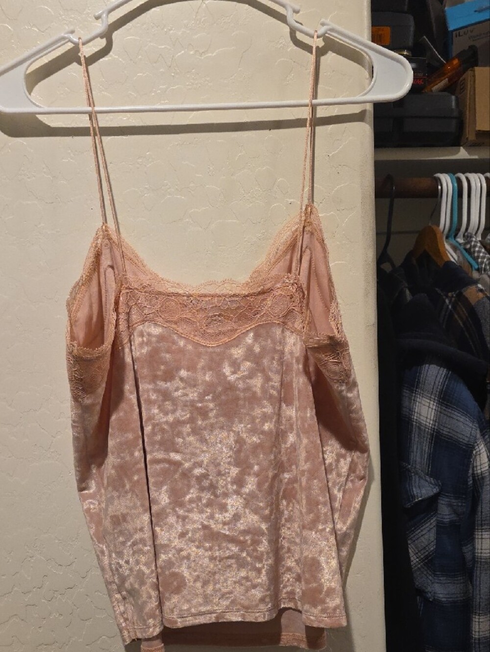Express Blush Velvet Lace Trim Cami - Picture 6 of 9